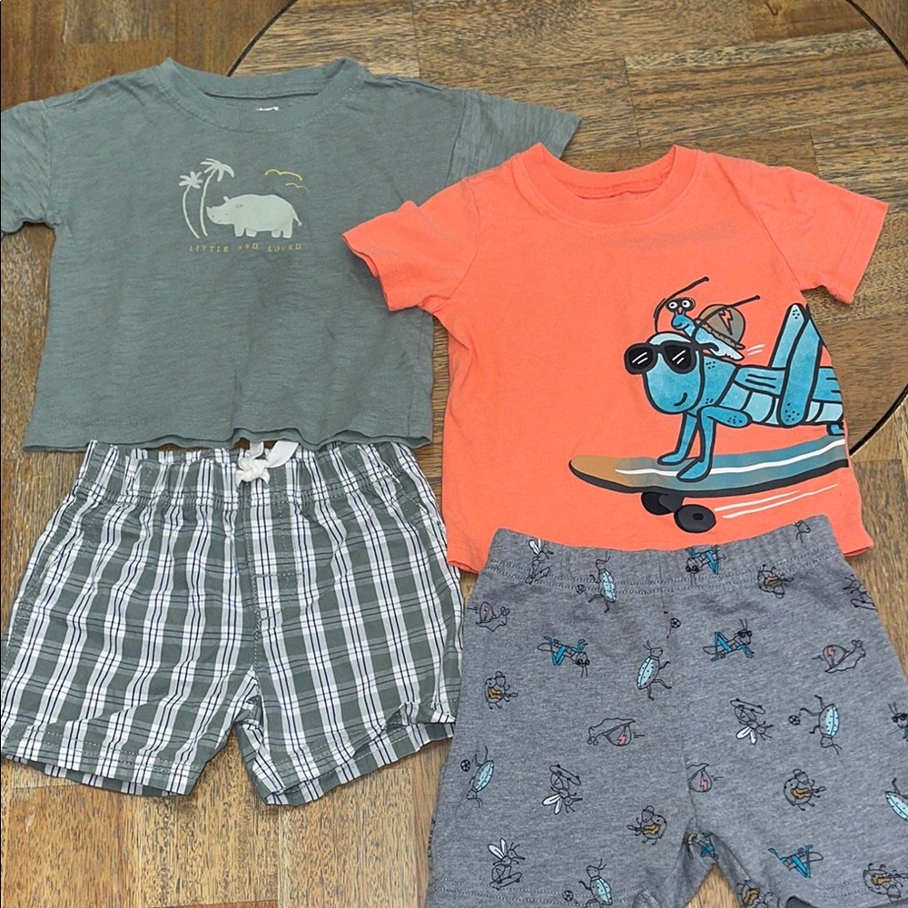 Carter's Boys Matching‎ Sets Bundle Green Orange Plaid Bug Graphic 18 Months